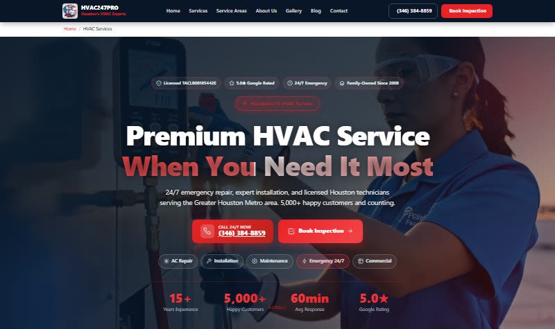 אתר HVAC247PRO, קבלן מיזוג אוויר ביוסטון טקסס